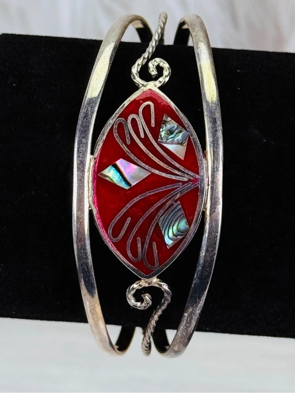 Beautiful silver signed Alpaca Mexico costume cuff, vintage bracelet